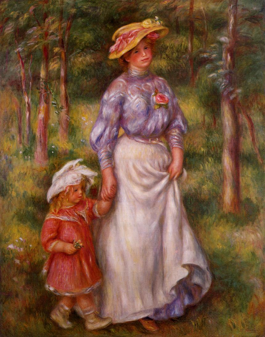 The Promenade (Julienne Dubanc and Adrienne) - Pierre-Auguste Renoir painting on canvas